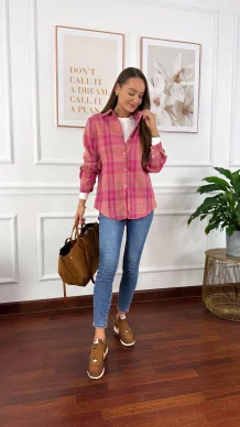 Koszula w kratę Calesia róż-fuksja