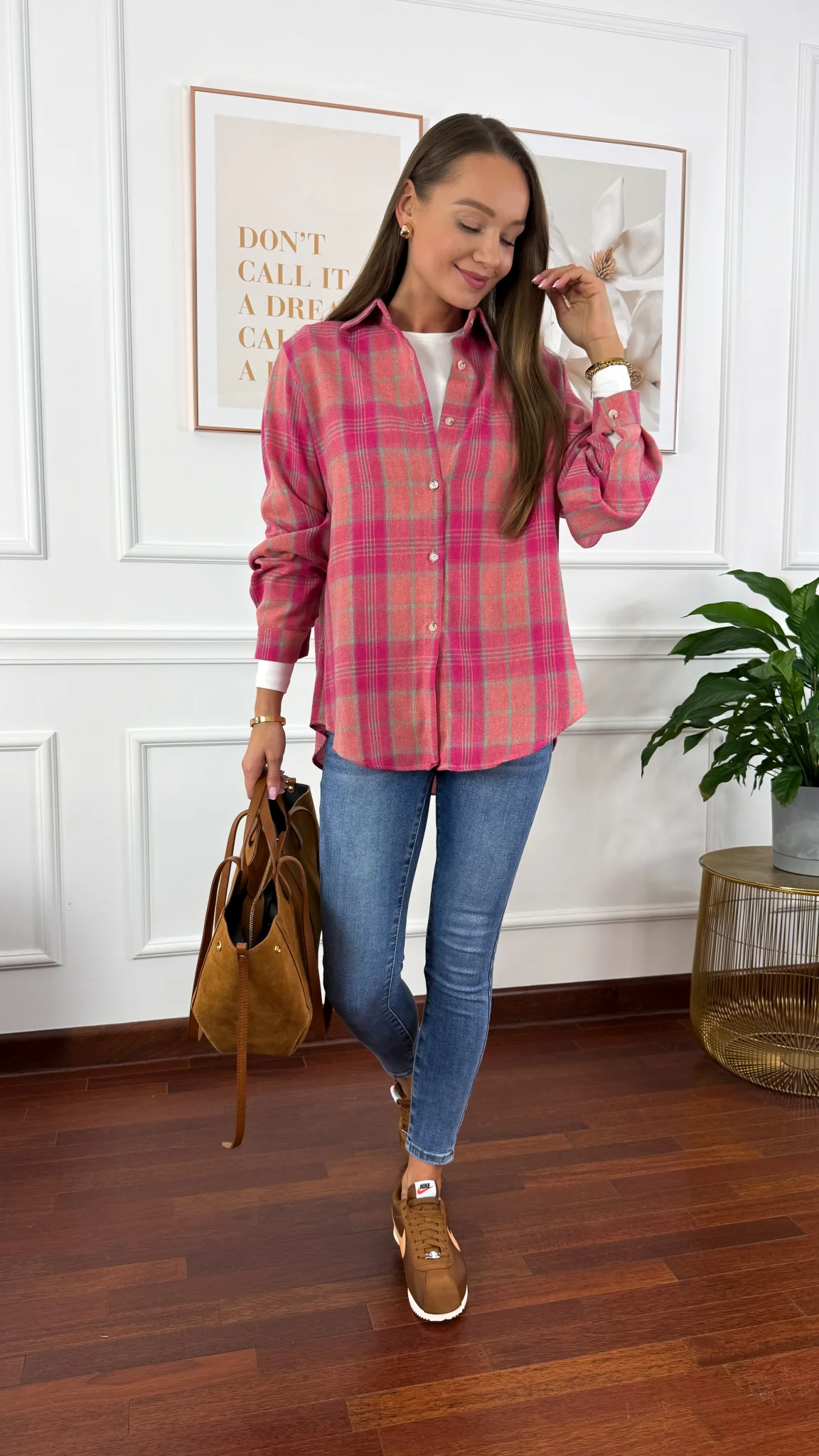 Koszula w kratę Calesia róż-fuksja