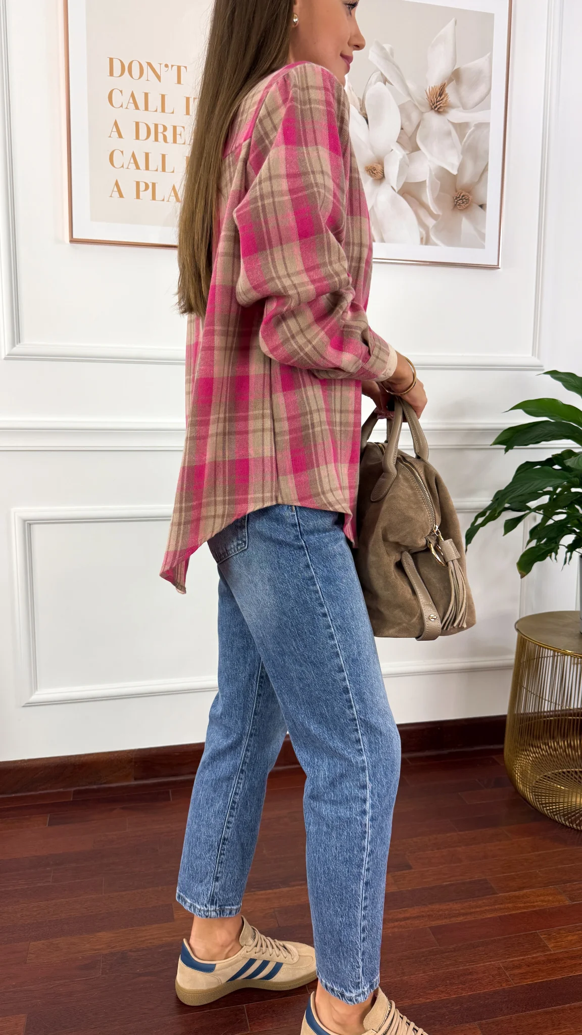 Koszula w kratę Calesia beż-fuksja