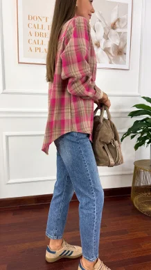 Koszula w kratę Calesia beż-fuksja