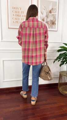 Koszula w kratę Calesia beż-fuksja