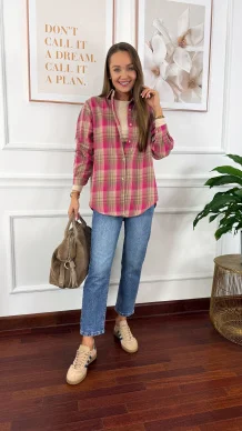 Koszula w kratę Calesia beż-fuksja