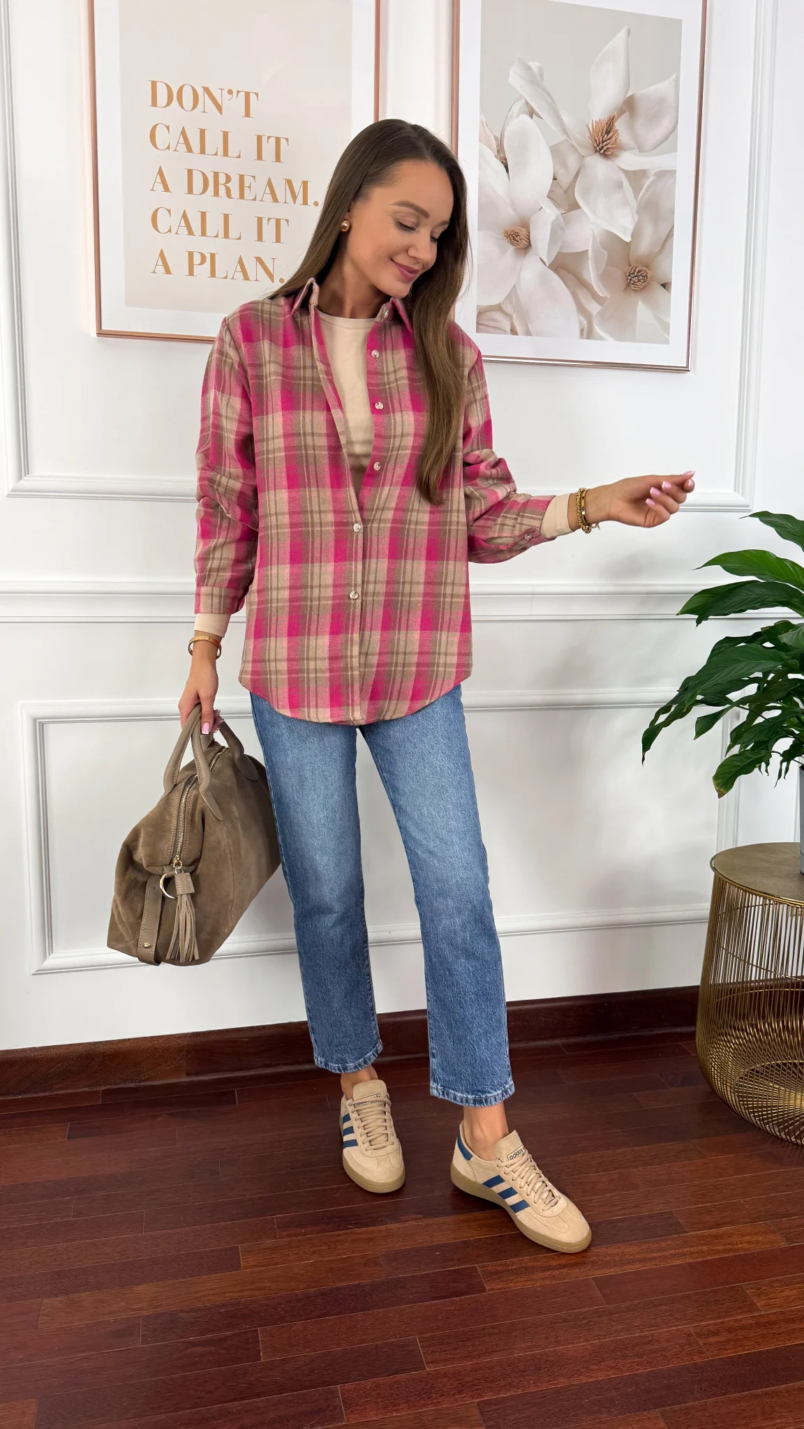 Koszula w kratę Calesia beż-fuksja