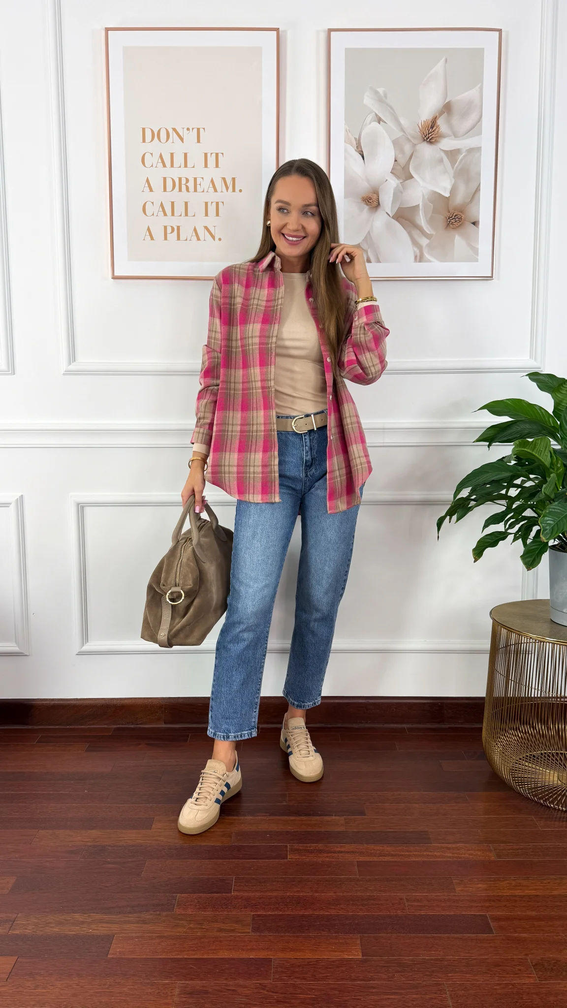 Koszula w kratę Calesia beż-fuksja