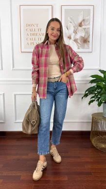 Koszula w kratę Calesia beż-fuksja