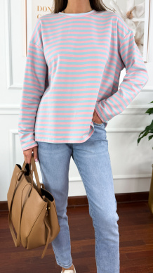 Bawełniana bluza Sindy w paski błękitno-różowe