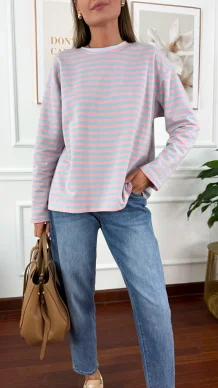 Bawełniana bluza Sindy w paski błękitno-różowe