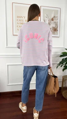 Bawełniana bluza Sindy w paski błękitno-różowe