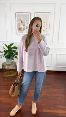 Bawełniana bluza Sindy w paski błękitno-różowe