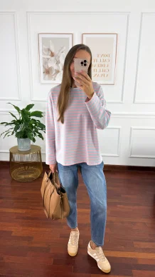 Bawełniana bluza Sindy w paski błękitno-różowe