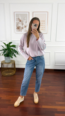 Bawełniana bluza Sindy w paski błękitno-różowe