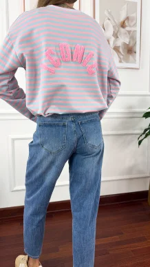 Bawełniana bluza Sindy w paski błękitno-różowe