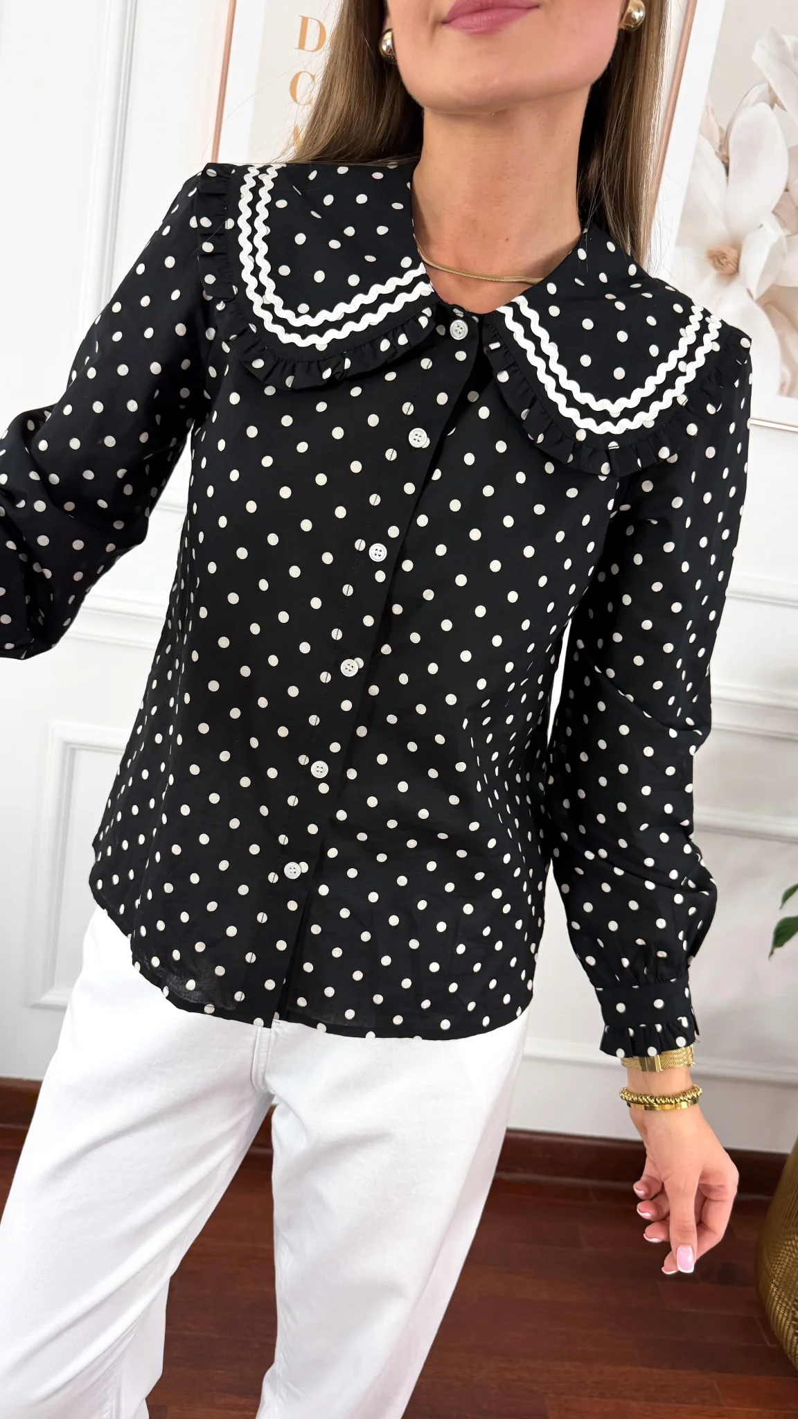 Bawełniana koszula Mandy czarna w kropki