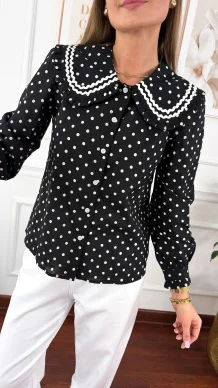 Bawełniana koszula Mandy czarna w kropki