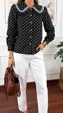 Bawełniana koszula Mandy czarna w kropki