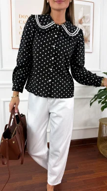 Bawełniana koszula Mandy czarna w kropki