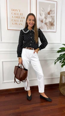 Bawełniana koszula Mandy czarna w kropki