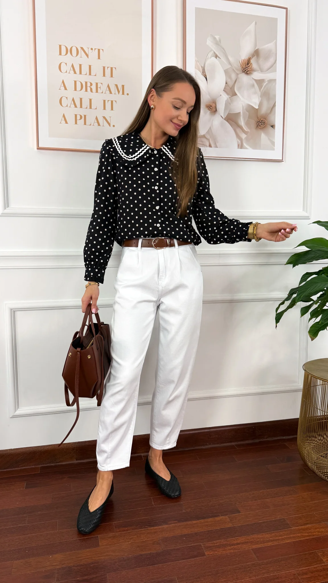 Bawełniana koszula Mandy czarna w kropki