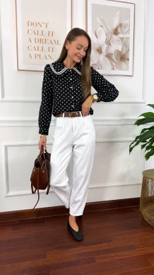 Bawełniana koszula Mandy czarna w kropki