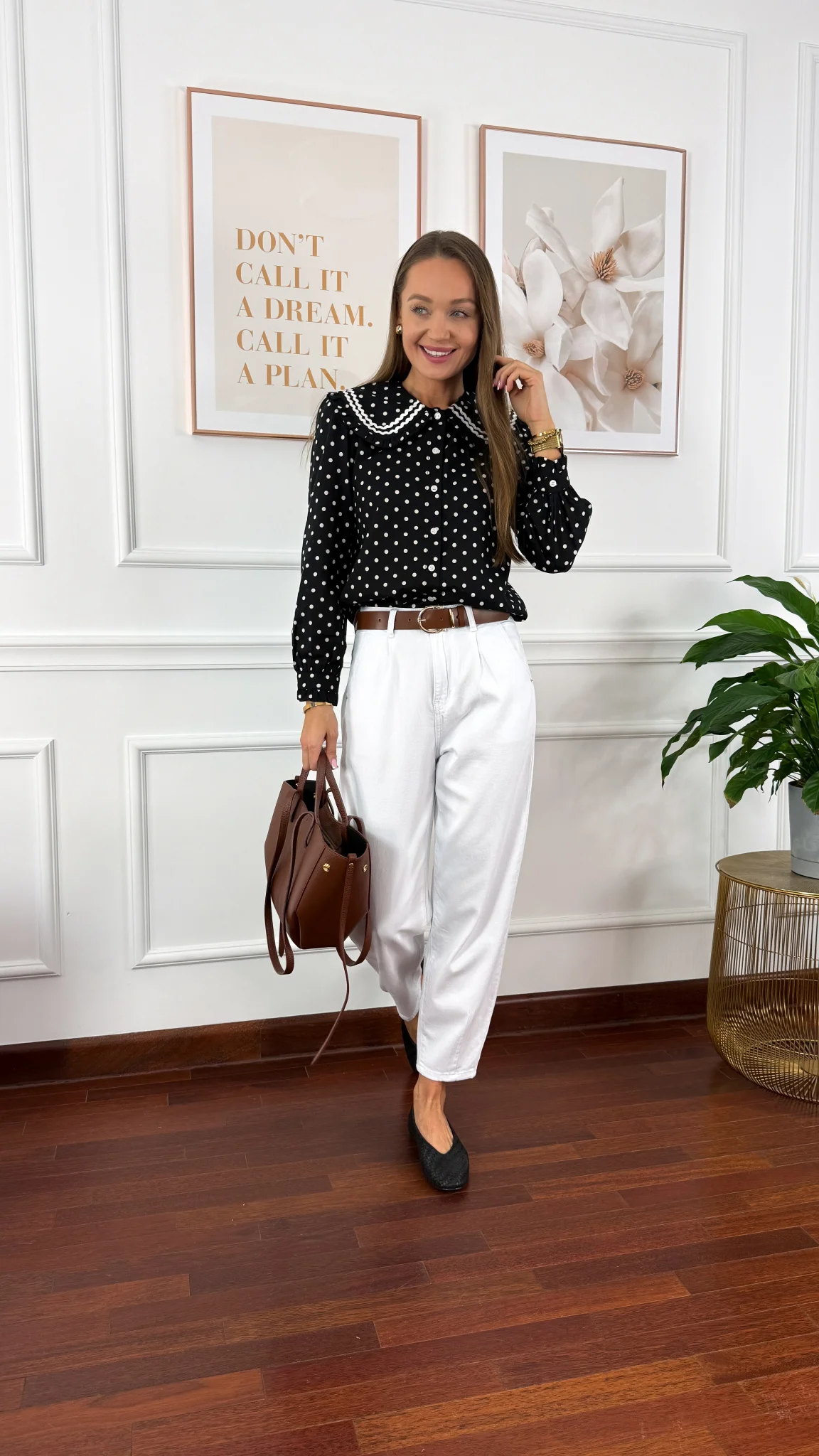 Bawełniana koszula Mandy czarna w kropki