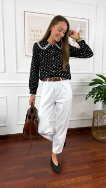 Bawełniana koszula Mandy czarna w kropki