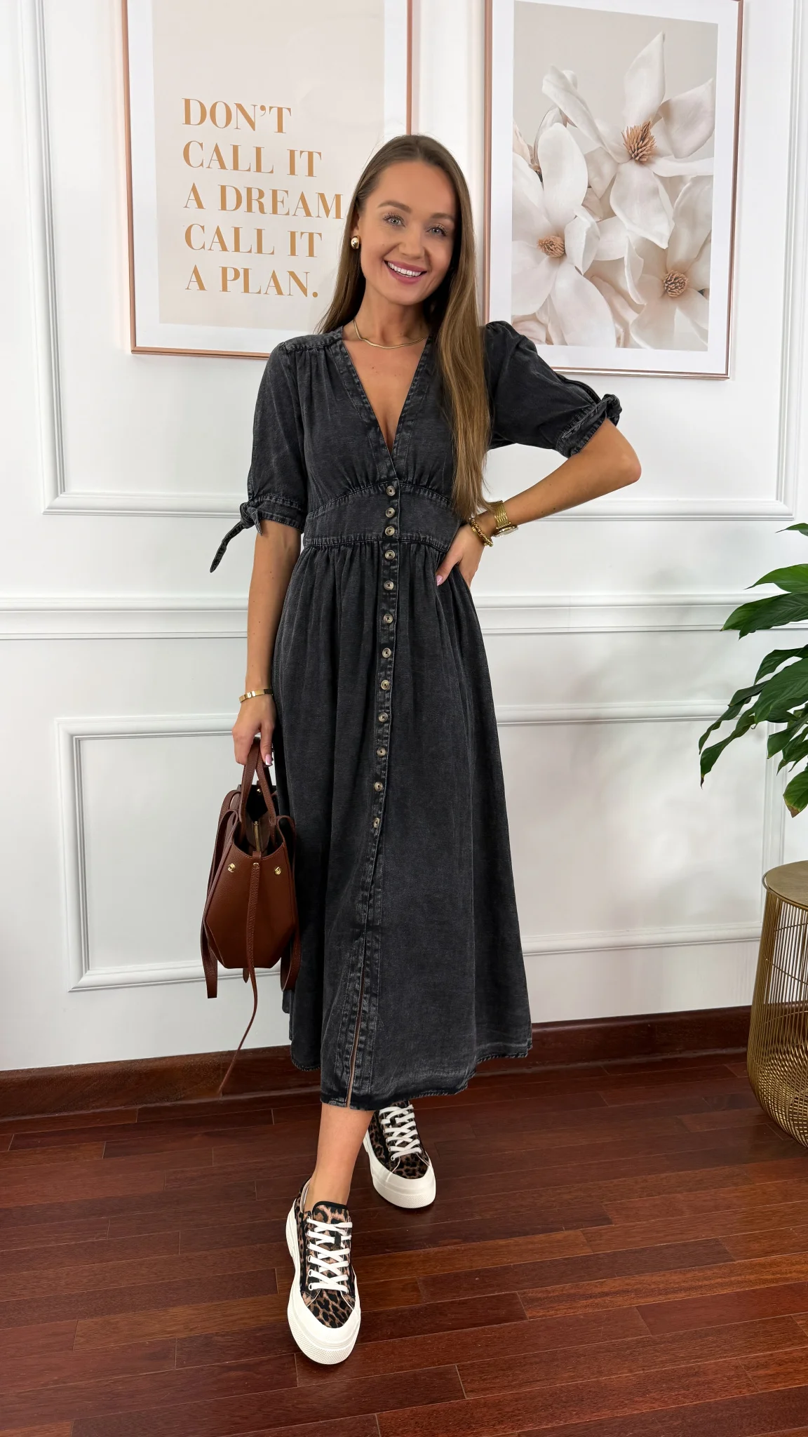 Denimowa szmizjerka maxi Lucy czarna