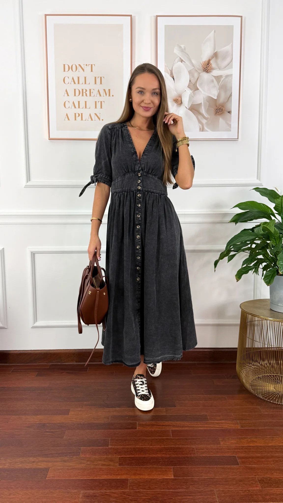 Denimowa szmizjerka maxi Lucy czarna