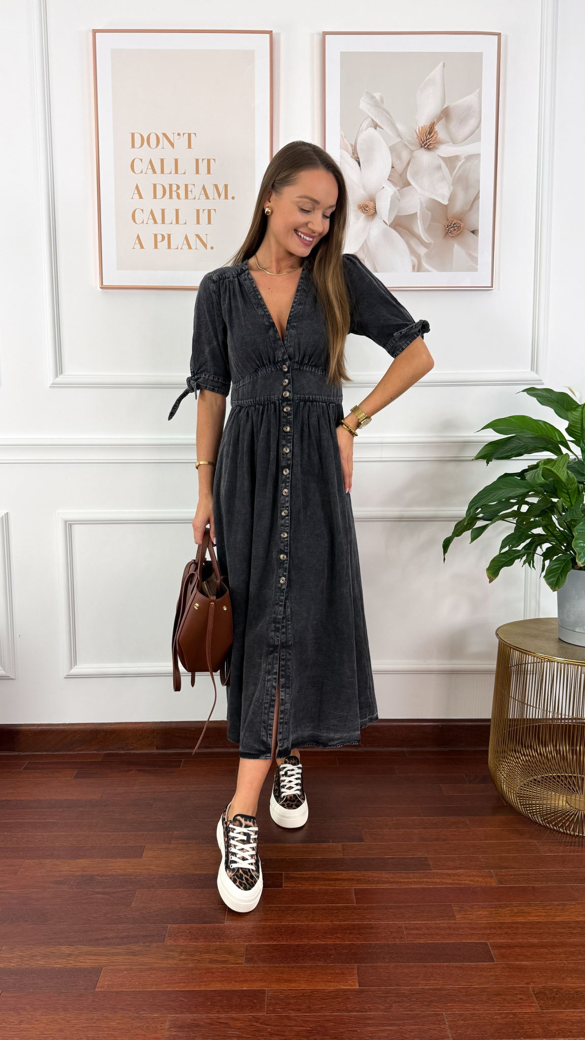 Denimowa szmizjerka maxi Lucy czarna