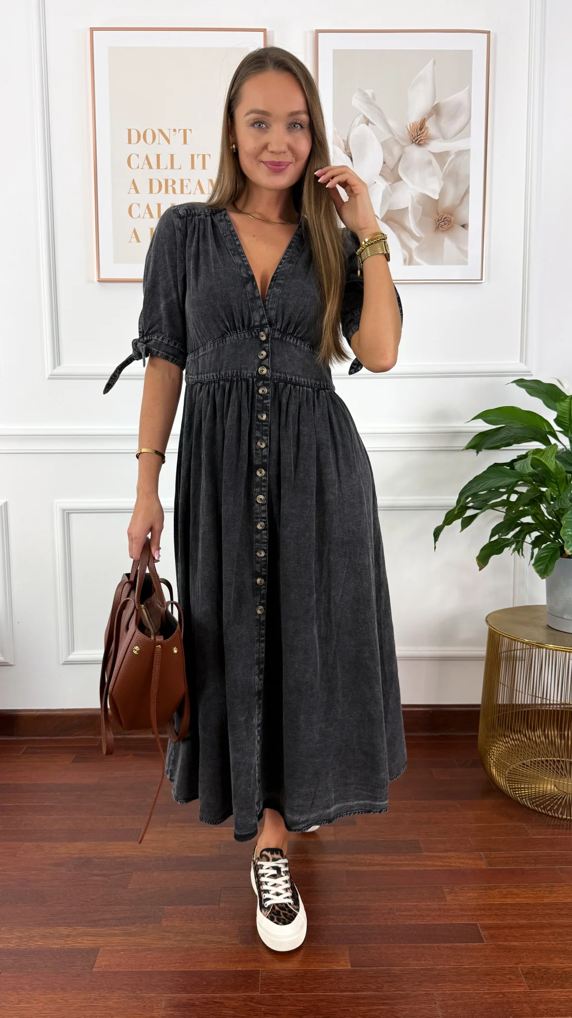 Denimowa szmizjerka maxi Lucy czarna