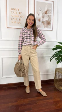 Koszula w kratę Azela w kratę różowa