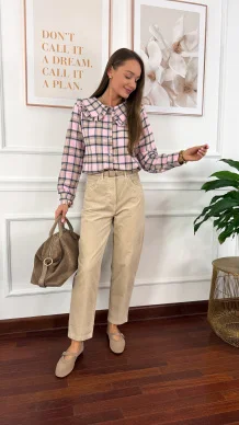 Koszula w kratę Azela w kratę różowa