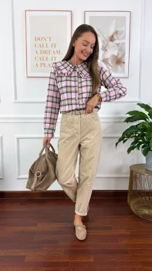 Koszula w kratę Azela w kratę różowa