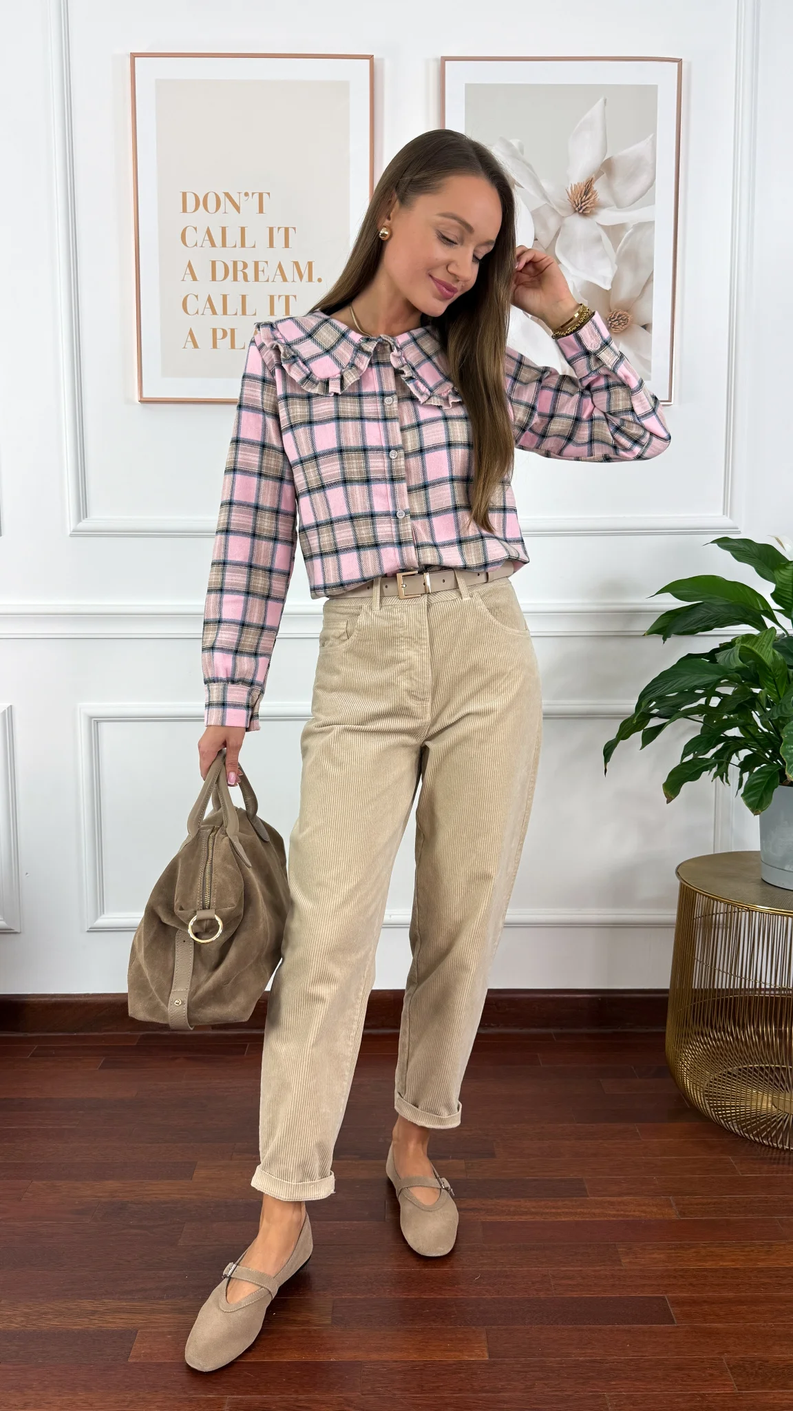 Koszula w kratę Azela w kratę różowa