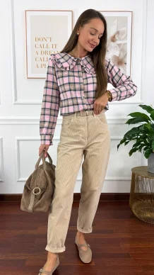 Koszula w kratę Azela w kratę różowa