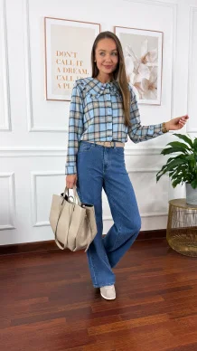 Koszula w kratę Azela w kratę niebieska