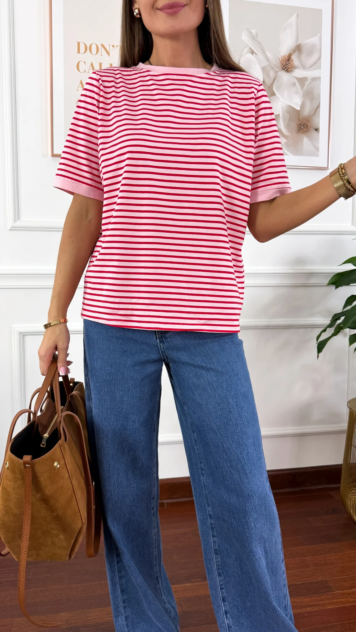 Bawełniany t-shirt w paski Natis różowo-czerwony