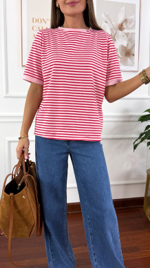 Bawełniany t-shirt w paski Natis różowo-czerwony