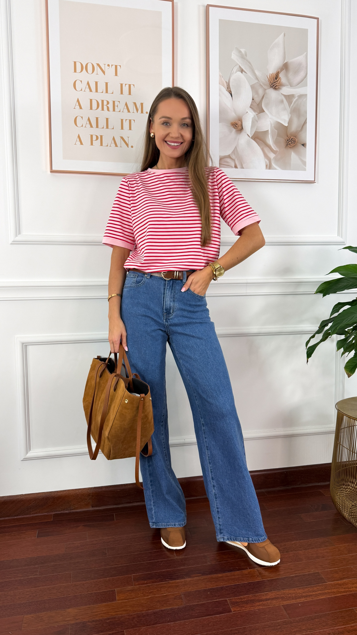 Bawełniany t-shirt w paski Natis różowo-czerwony