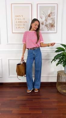 Bawełniany t-shirt w paski Natis różowo-czerwony