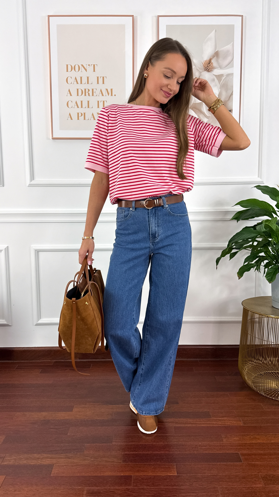 Bawełniany t-shirt w paski Natis różowo-czerwony