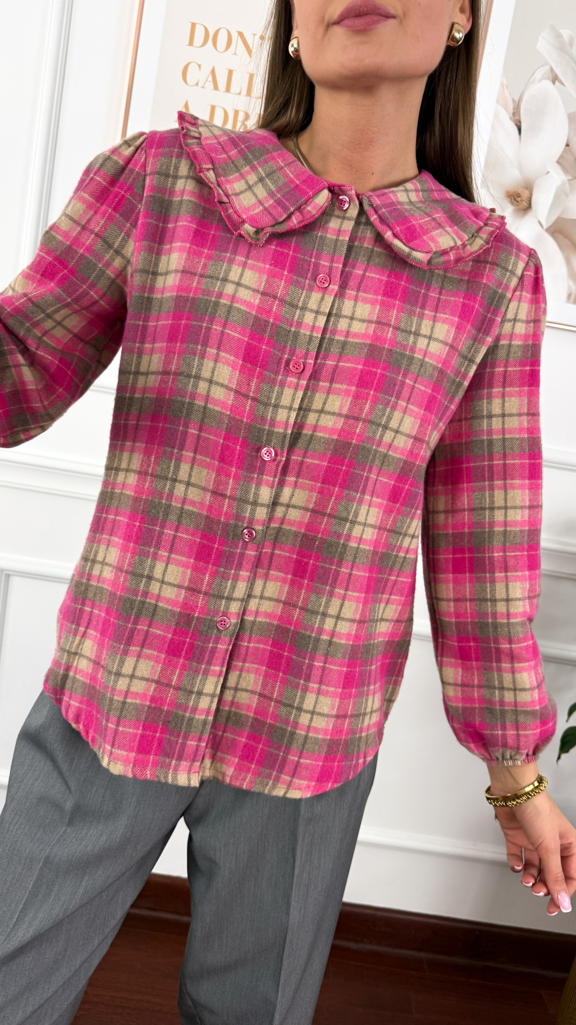 Koszula w kratę Luca w kratę beżowo-różowa