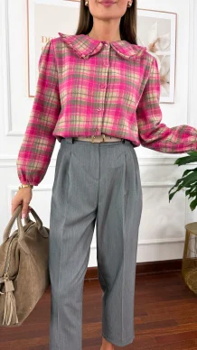 Koszula w kratę Luca w kratę beżowo-różowa