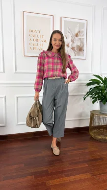 Koszula w kratę Luca w kratę beżowo-różowa