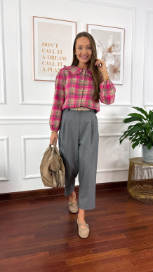 Koszula w kratę Luca w kratę beżowo-różowa