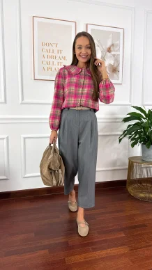 Koszula w kratę Luca w kratę beżowo-różowa