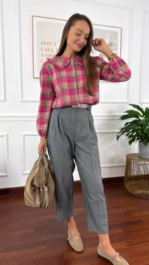 Koszula w kratę Luca w kratę beżowo-różowa