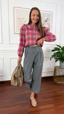 Koszula w kratę Luca w kratę beżowo-różowa