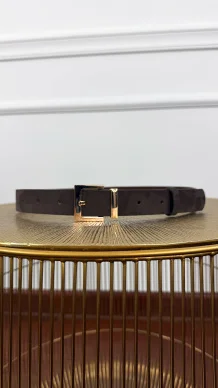 Pasek skórzany Harlow zamsz czekoladowo-złoty