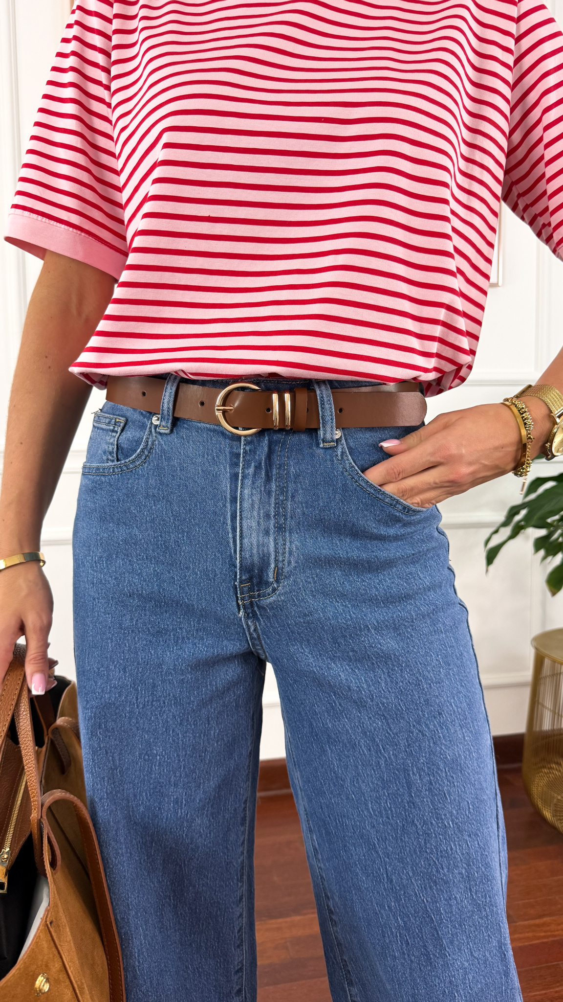 Pasek Jenny brązowy-złoty