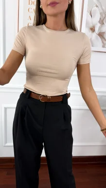 Bawełniana t-shirt Pam beżowy